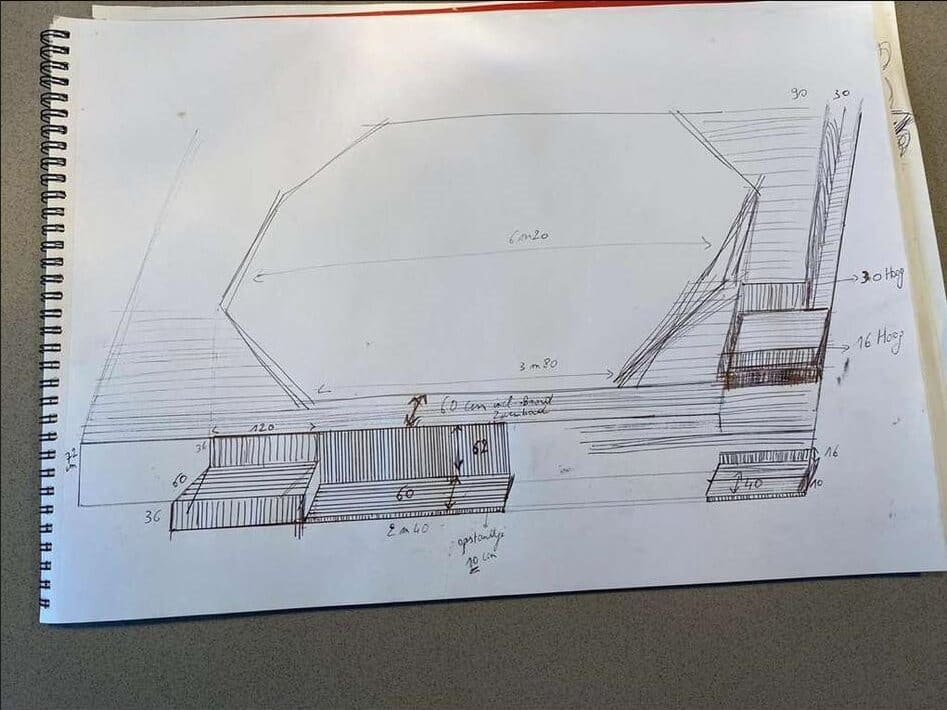 Handgetekende schets van een tuinontwerp
